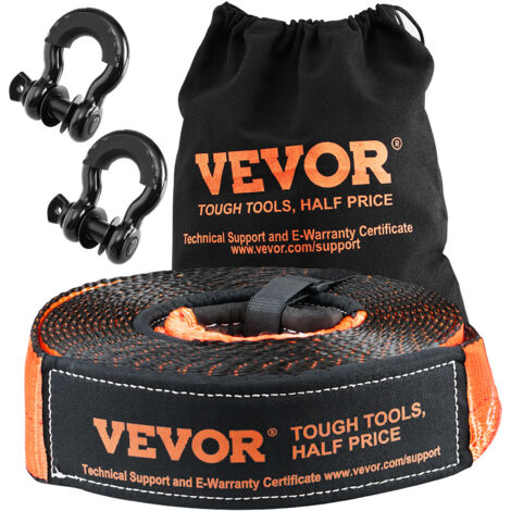 VEVOR Off-Road Recovery Kit, 3" x 30', Heavy Duty Winch Recovery Kit with 30,000 lbs Capacity Polyester Tow Strap, 44,092 lbs D-Ring Shackles, Storage Bag, for ATVs, Jeeps, Off-Road Vehicles, Trucks