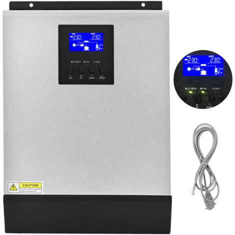 VEVOR Onduleur Solaire Hybride 3000VA Convertisseur Pur Sinus, Inverseur Electrique 24V DC a 230V AC, Onduleur Onde Pure MPPT Onduleur Intelligent pour Moteur Ventilateur Refrigerateur Climatiseur