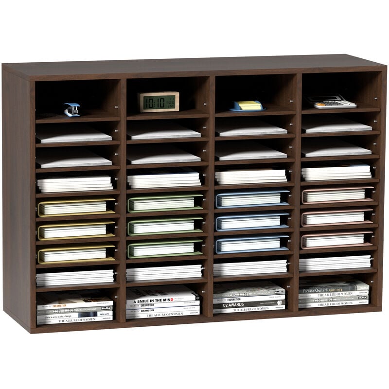 Organisateur de Bureau en Bois 100x30,5x68 cm Trieur de Documents a 36 Compartiments Corbeille a Courrier Panneau Agglomere Etagere Amovible Classeur