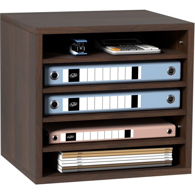 VEVOR Organisateur de Bureau en Bois 35,5x30,5x33 cm Trieur de Documents a 5 Compartiments Corbeille a Courrier Panneau Agglomere Etagere Amovible
