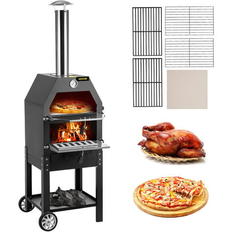 MOPHORN VEVOR Outdoor Pizza Oven, 12" Wood Fire Oven, 2-Layer Pizza Oven Wood Fired, Wood Burning Outdoor Pizza Oven with 2 Removable Wheels, Wood Fired Pizza Maker Ovens with 900℉ Max Temperature for Barbecu