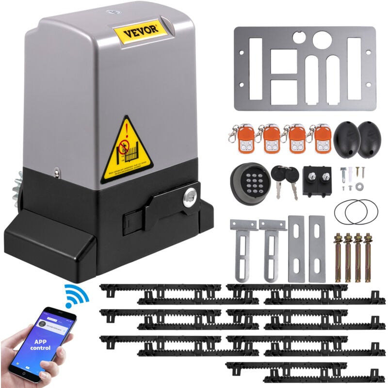 Vevor Ouvre-Porte Coulissant, 1800 kg, Ouvre Portail Automatique 7 m avec 4 Telecommandes et Controle app, Moteur de Portail Electrique pour Allee