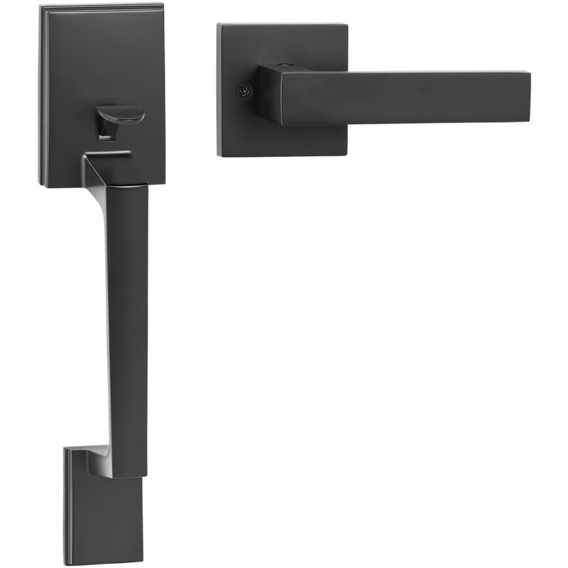 Mophorn - vevor Paire de Poignees de Porte d'Entree sans Serrure, Poignee Carree Noir Mat avec Bequille Reversible Droite-Gauche Espace de Trou