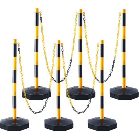 VEVOR Paletti Stradali Paletti di Segnalazione 6 Pezzi Lunghezza Catena 2,4 m, Paletti di Segnalazione per Marciapiedi, Set di Paletti Barriera Stradale Gialli Neri Base Riempibile con Acqua Sabbia