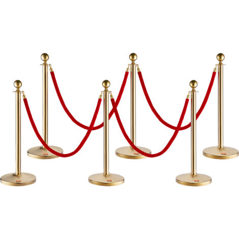 VEVOR Pali 4 Corde in Velluto Rosso 1,5m Controllo della Folla, Barriere Controllo Folla 6 Pezzi, Pali di Acciaio Inox Base Riempibile, Divisorio della Linea Folla Matrimonio Feste φ352 x 990 mm