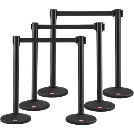 VEVOR Pali con Cintura per Controllo della Folla φ345x930mm, Barriere di Controllo della Folla 6 Pezzi, Pali con Cintura Retrattile 2000x48mm Nera, Divisorio Linea Folla per Evento