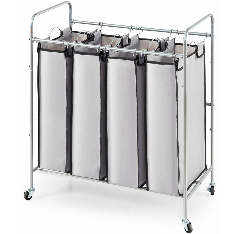 VEVOR Panier a Linge Mobile 76,5x41x86,5 cm Chariot Linge Sale avec 4 Sacs de Tri Amovibles de 34x58x70 cm Cadre en Metal Corbeille avec Roulettes