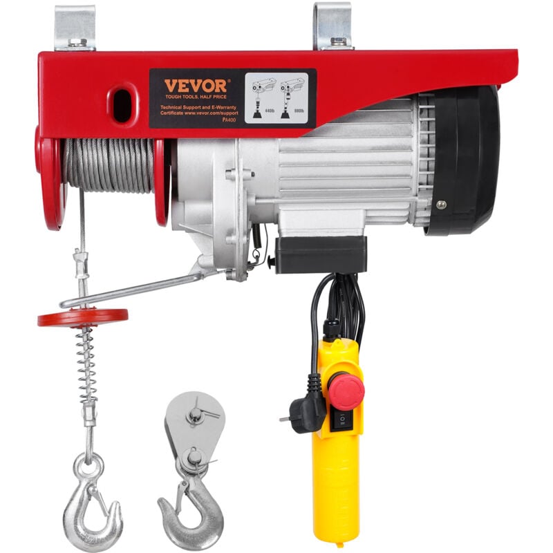 Image of Paranco Elettrico Doppio Cavo Carico max. 400 kg, Telecomando a Filo 4,2 m, Altezza di Sollevamento Cavo Singolo 12 m, Paranco Arresto di Emergenza,