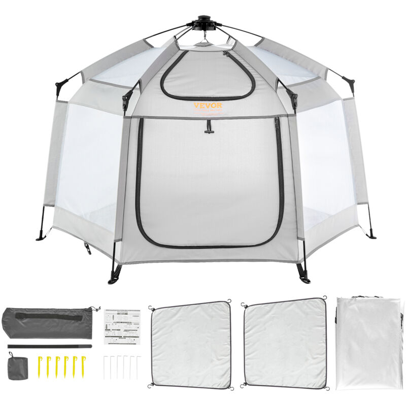 Vevor Parc pour bebe avec auvent 152x152 cm parc portable interieur/exterieur pour bebes et tout-petits, leger et pliable, cour de jeu pop-up avec 3
