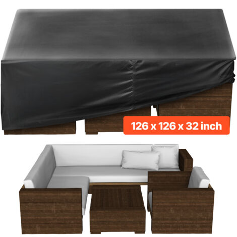 VEVOR Patio Furniture Cover, 420D Heavy Duty Waterproof Outdoor Dining Table and Chairs Cover, Large Squre Patio Table Covers with Air Vent for All Weather, 126L x 126W x 32H inch, Black