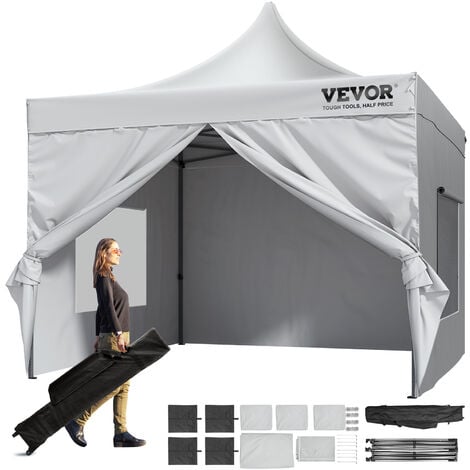 VEVOR Pavillon 304,8x304,8x320cm Gartenzelt 500D PU-Silber-Gewebe Faltpavillon höhenverstellbar inkl. Aufbewahrungstasche Partyzelt 6-8 Personen Pop up Zelt Weiß Gartenpavillon für Campingausflug