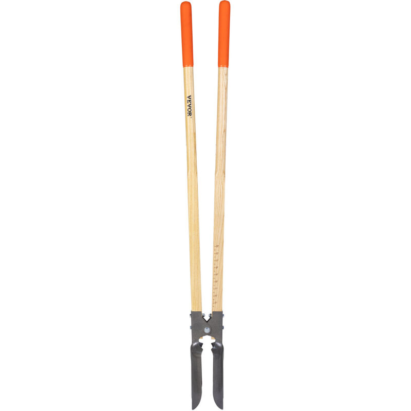 VEVOR Pelle a trous de poteau robuste, avec manche en bois, pelle croisee pour trous de poteaux manuelle, avec marquages gradues et lame en metal,