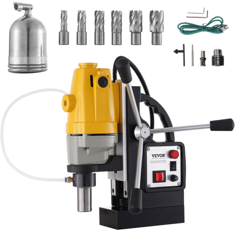 Vevor Perceuse Magnetique 1100 w, Diametre deAlesage de 1-1/2 pouce (40 mm), Perceuse a Colonne Magnetique MD40, 12000 n, 670 tr/min, avec 6 Fraises