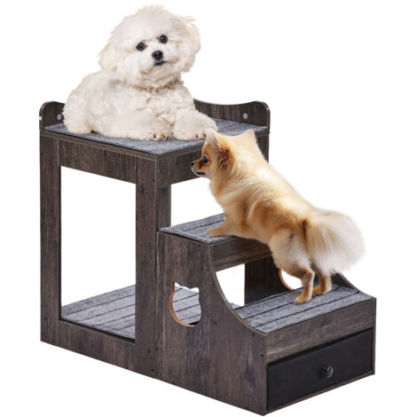 VEVOR Pet Bunk Bed with Removable Stairs, Dog/Cat Window Perch with Storage, Multi-Level Bed Window Perch Dog Bedside Sleeper Couch, Small Pet Seat Platform, Indoor Use (Gray)