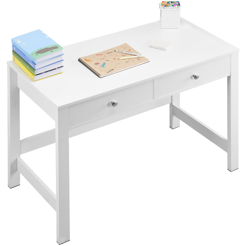 VEVOR Petit bureau avec tiroirs pour chambre a coucher, table deetude moderne et simple pour dessiner, lire et ecrire, bureau deordinateur rectangulaire en MDF avec rangement, pour maison, blanc