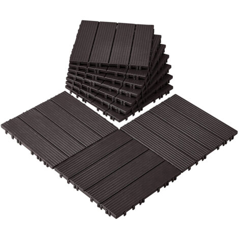 VEVOR Piastrelle per Patio ad Incastro 10 Pezzi 300 x 300 x 20 mm, Piastrelle Impermeabile in Plastica, Piastrelle per Tutte Le Condizioni Atmosferiche, per Portico Piscina Cortile, Marrone Scuro