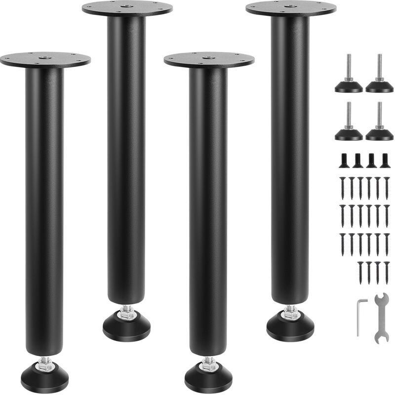Pied de Table 4PCS Pieds de Bureau Reglables 40,6 cm Acier Massif Capacite de Charge 544 kg Installation Rapide Pieds de Meubles Noirs avec Vis et