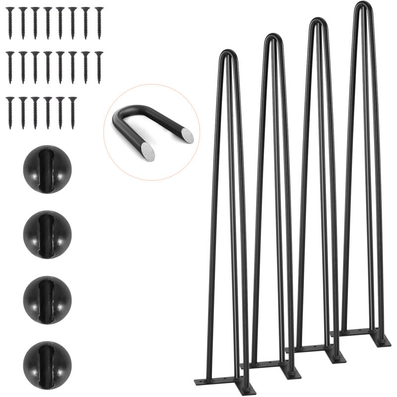 Mophorn - vevor Pied de Table en Epingle a Cheveux 4PCS Pieds de Bureau 71 cm Acier Massif Capacite Charge 408 kg Pieds de Meubles 3 Tiges Noirs avec