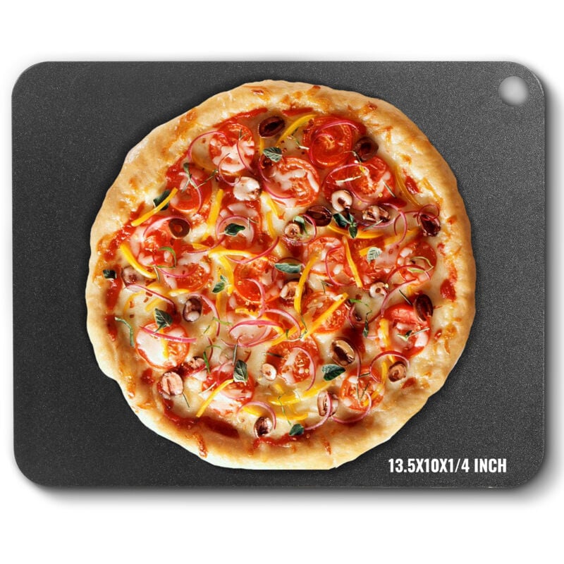 VEVOR Pierre a Pizza 340 x 250 x 6 mm Plaque a Pizza pour Four Pre-assaisonnee en Acier au Carbone Plat a Pizza Croustillante Rectangulaire pour