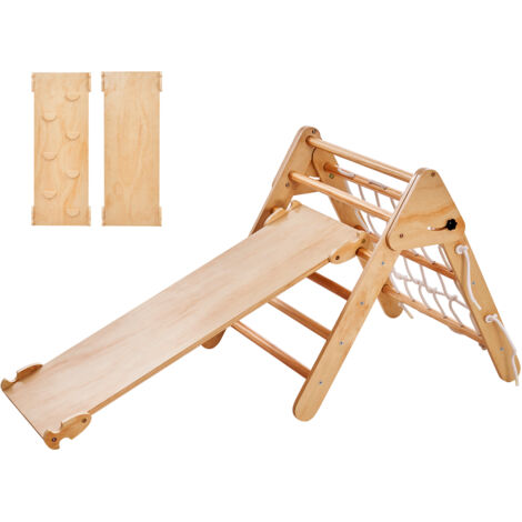 VEVOR Pikler Triangle Set, 4 in 1 Toddler Climbing Toys Indoor Playground, Montessori Climbing Set with Triangle and Ramp, Large Size Wooden Climbing Gym for Toddlers 1-3 Years, Wood Color