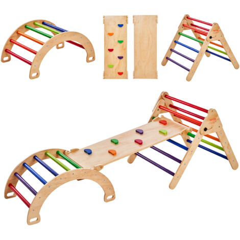 VEVOR Pikler Triangle Set, 5 in 1 Toddler Climbing Toys Indoor Playground, Montessori Climbing Set with Triangle, Ramp, and Arch, Large Size Wooden Climbing Gym for Toddlers 1-3 Years, Colorful