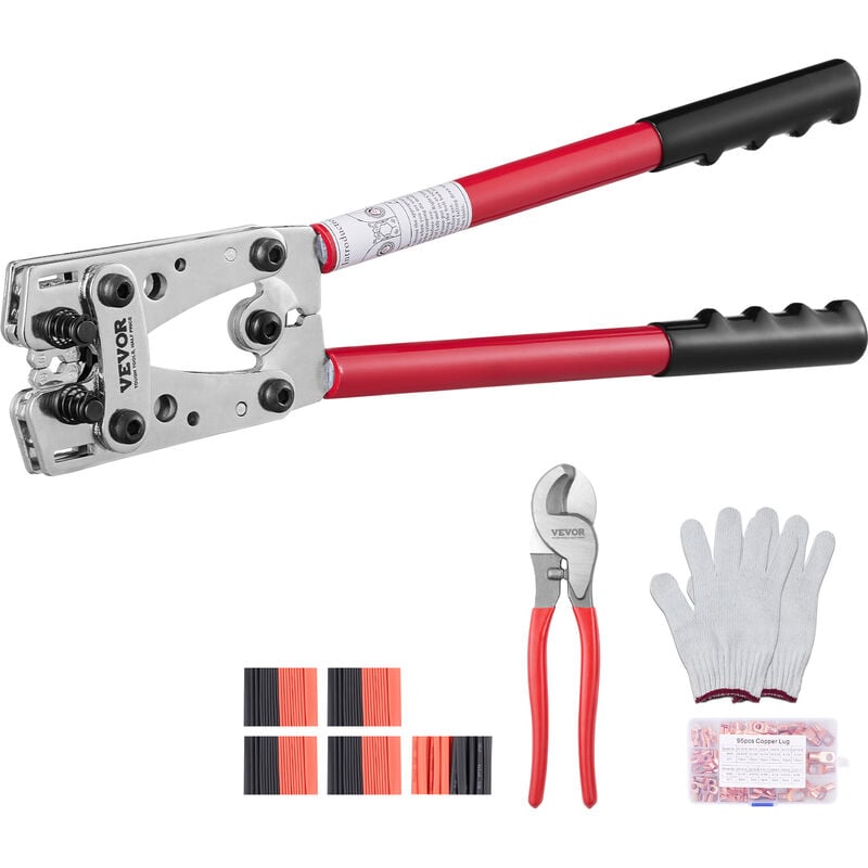 Vevor Pince a Sertir 6/10/16/25/35/50 mm² Outil de Sertissage Cosses de Cables Batterie Aluminium Cuivre AWG10-1/0 avec Coupe-cable 6 Tailles
