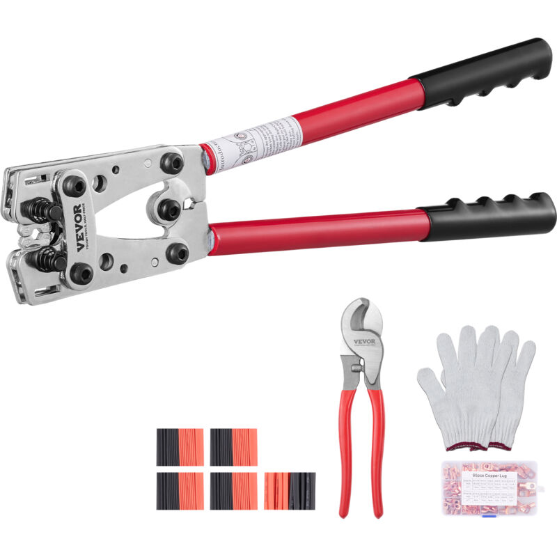 VEVOR Krimptang Kabelschoentang 6-50 mm², Accukabelkrimptang Accupoolkrimptang, Krimptang met 6 maten en 48 koperen ringconnectoren, Koperen ringconnectorkrimptang Kabelknipper