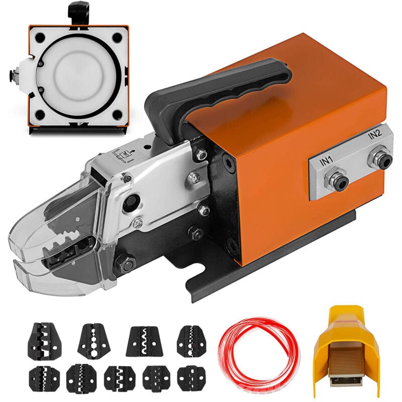 Vevor Pince a Sertir les Bornes de Fil Am-10 Outil de Sertissage Pneumatique a Air Comprime jusqua 16 mm² avec 10 Jeux de Matrices pour de Nombreux