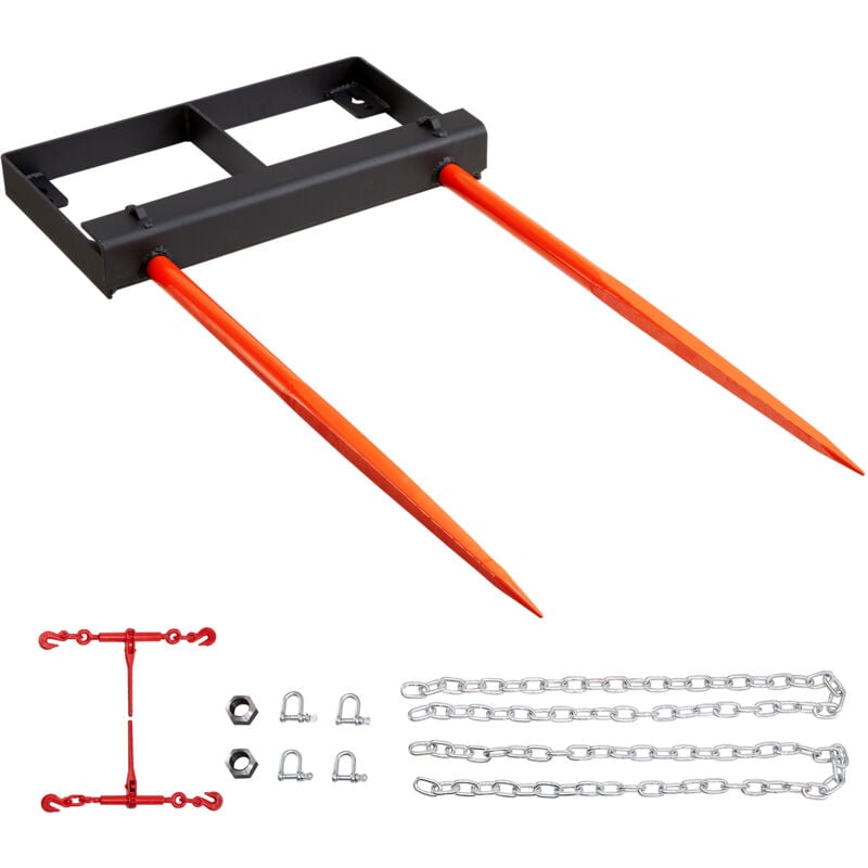 VEVOR Pique-botte de Foin Capacite de Charge 1360 kg Fourche a Balles 2 Dents 125 cm Fourches a Pointes Fixation Godet a Grande Durabilite pour