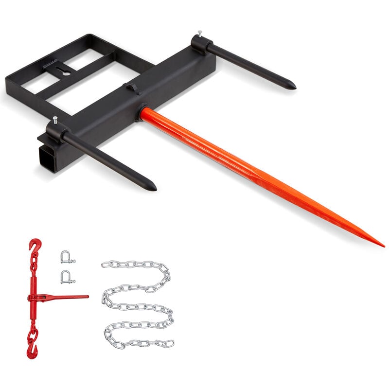 Vevor Pique-botte de Foin Capacite de Charge 725 kg Fourche a Balles 3 Dents Fourches a Pointes Fixation Godet avec 2 Stabilisatrices 444 mm pour