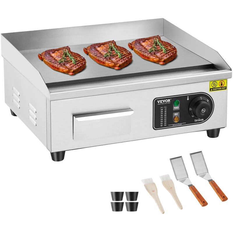 Vevor - Plancha Electrique 2800 w, Plaque a Snacker Commerciale de Table, Plaque de Cuisson en Fer et Inox, Temperature Reglable 50-300 °c, 2 Pelles