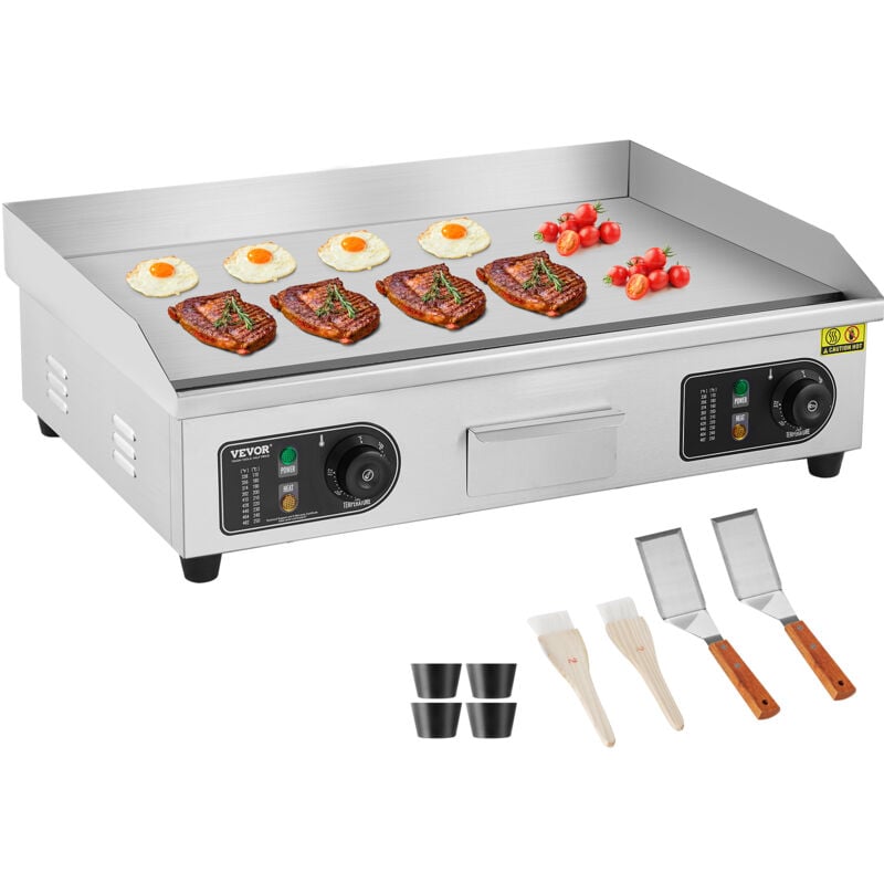 Plancha Electrique 4000 w, Plaque a Snacker Commerciale Plate, Plaque de Cuisson en Fer et Inox, Temperature Reglable 50-300 °c, 2 Spatules et 2