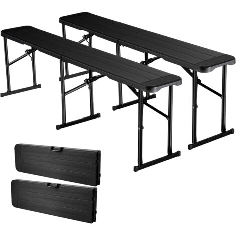 VEVOR Plastic Folding Bench, 6 ft Portable Bench for Outdoor Picnic Party Camping Dining, Foldable Smooth HDPE Seat for Garden Soccer Multipurpose Entertaining Activities, 2 Pack, 2 Carry Bags, Black