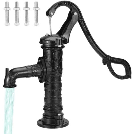 VEVOR Pompe a Eau Manuelle Pompe a Main Fonte Jardin Puits Pompe a Bras Vintage Fontaine Profondeur Max 6m Diametre Base 16 cm Sortie Eau 6,5x22 cm Decoration pour Etang Cour Terrasse 40x15x68 cm Noir