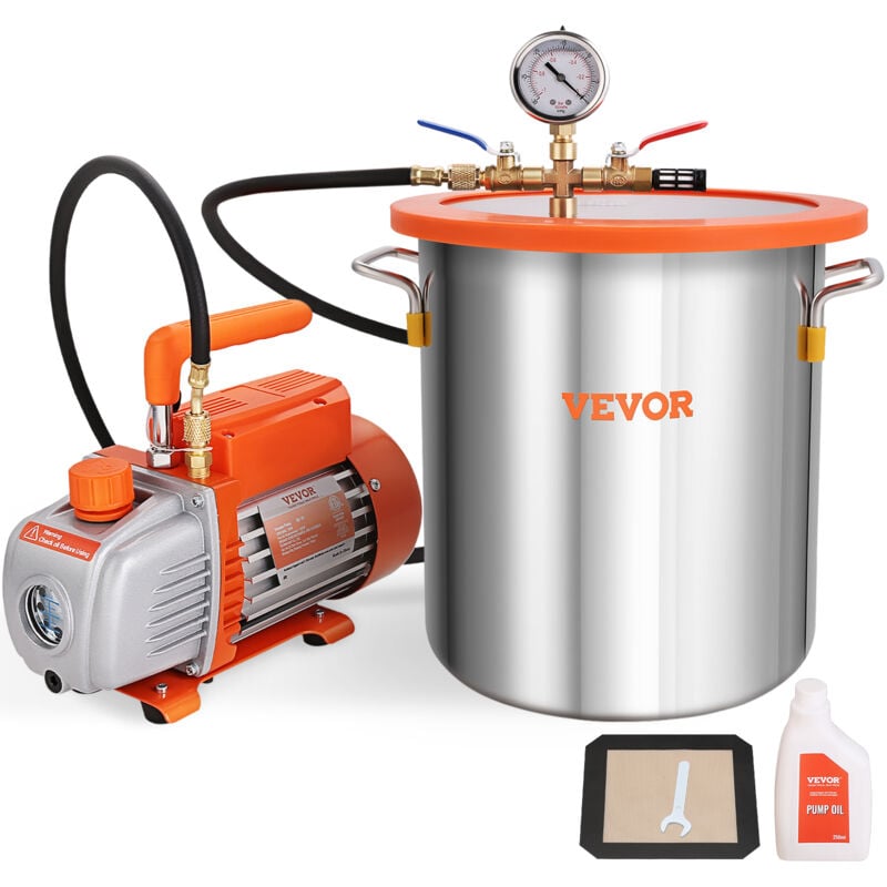 Mophorn - vevor Pompe a Vide 100 L/min avec Chambre a Vide 5 gallons 19 l Couvercle en Verre Trempe Pompe a Vide a Un Etage avec Bouteille deHuile de
