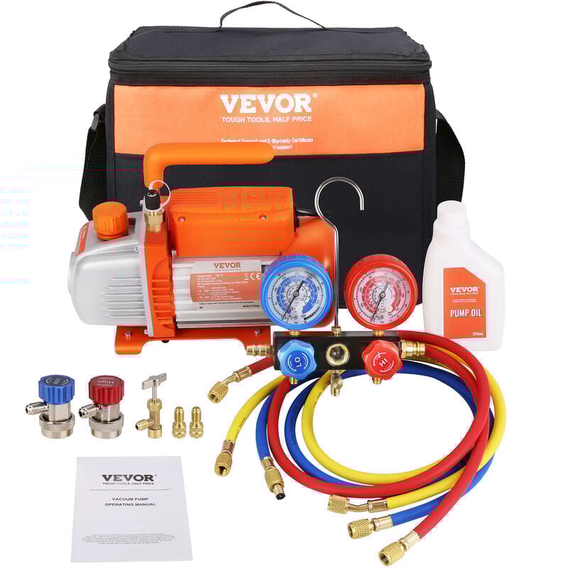 Mophorn - vevor Pompe a Vide Climatisation 100 L/min Pompe a Vide Frigoriste hvac 150 w avec Kit Jauges et Tuyau Caoutchouc Tricolore 1440 tr/min Sac