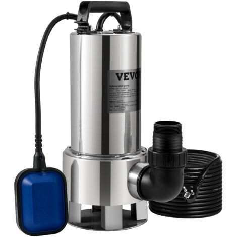 VEVOR Pompe de Relevage Eaux Chargees 1300 W Pompe d’Evacuation pour Eaux Chargees, 333,3 L/min Pompe Immergee Vide Piscine Cave Fosse Septique avec Adaptateur de Decharge pour Pomper Eaux Sales Usees