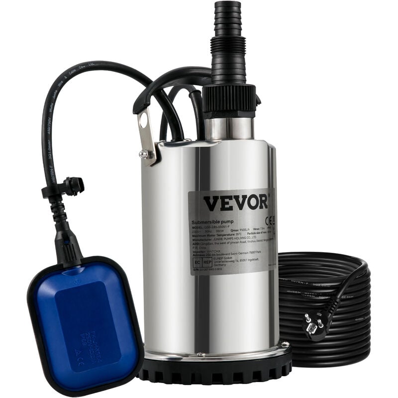 VEVOR Pompe de Relevage Eaux Chargees 550 W Pompe d’Evacuation pour Eaux Chargees, 158 L/min Pompe Immergee Vide Piscine Cave Fosse Septique avec