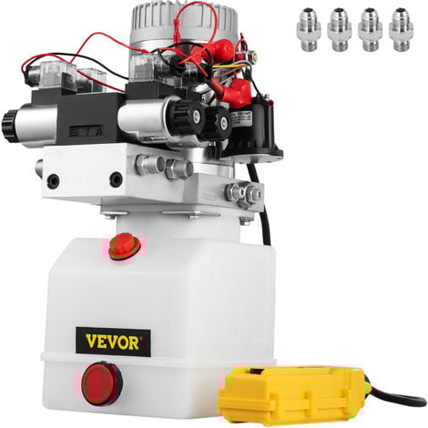 VEVOR Pompe Hydraulique 12 V 4.5 L, Pompe Hydraulique Remorque Double Effet et Double Solenoïde, Pompe Hydraulique Electrique Reservoir Plastique, Demarrage Rapide  Elevateur a Ciseaux