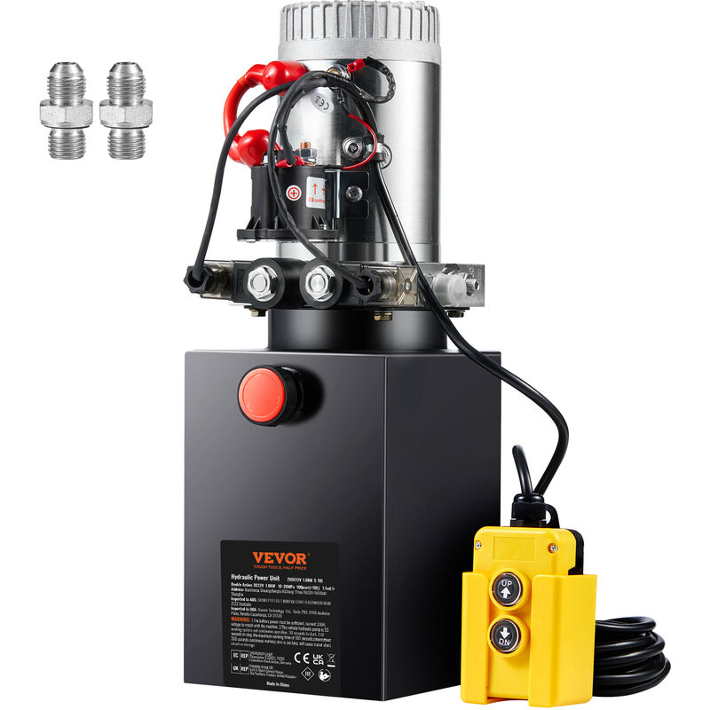 Vevor - Pompe Hydraulique dc 12 v 9,5 l Groupe Hydraulique Double Effet Debit deHuile 3,44 L/min Max Pression de Decharge 22 MPa pour Camion a Benne