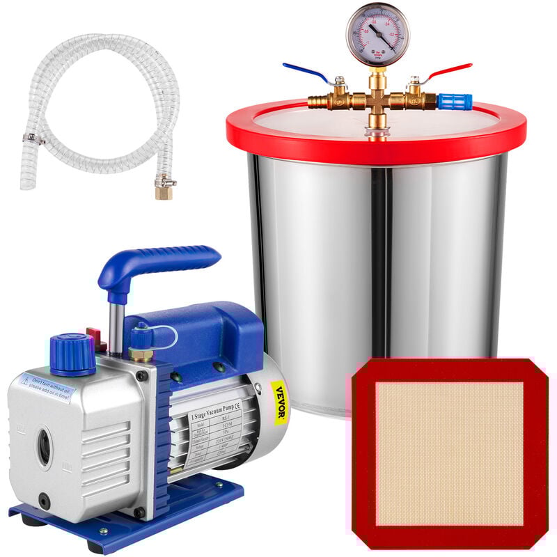 Vevor - Kit Pompe a Vide 85 L/min avec Chambre a Vide de 12 l Degazage Refrigerant Bruit Reduit Pompe a Vide Climatisation 1720 tr/min avec