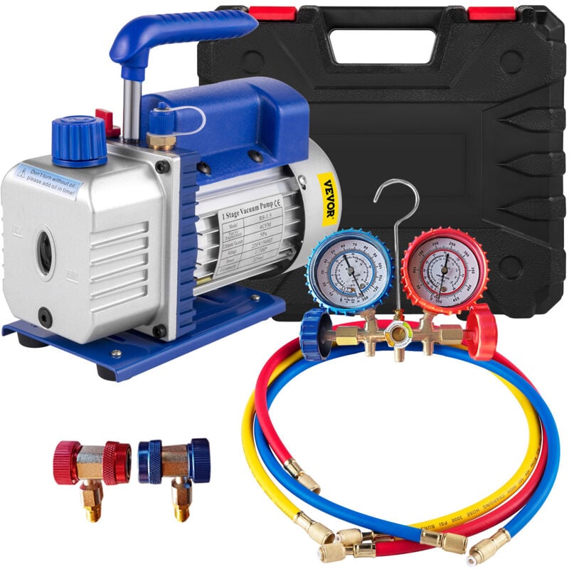Vevor - Pompe a Vide 4 cfm, Pompe a Vide Climatisation 1 Etage, Pompe a Vide Automatique 1/4 hp, Pompe a Vide Voiture avec tuyau et jauge,