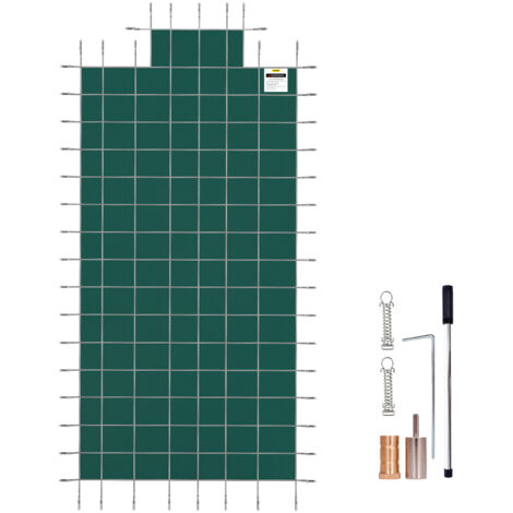 VEVOR Pool Safety Cover Fits 20x40ft Rectangle Inground Pools, Safety Pool Cover with 4x10ft Center End Step, Mesh Solid Pool Cover with Drainage Holes for Swimming Pool, Winter Safety Cover, Green