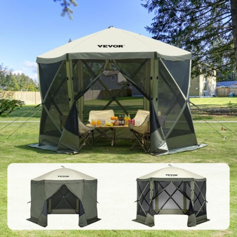 VEVOR Pop-Up-Pavillonzelt, Pop-Up-Zelt mit 6-seitigem Baldachin, Sonnenschutz mit 6 abnehmbaren Sichtschutz-Windtüchern und Netzfenstern, 10 x 10 Fuß, Schnellaufbau-Zelt mit Moskitonetz, Armeegrün