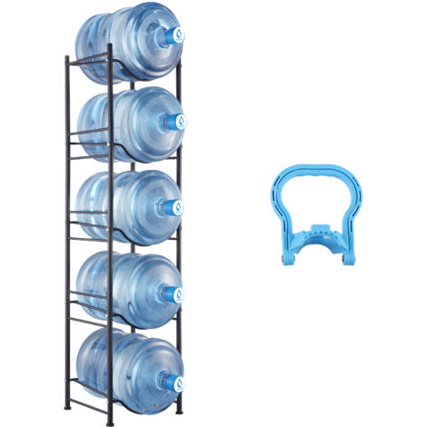 VEVOR Portabottiglie in Ferro a 5 Livelli per Acqua in Bottiglia per 5 Bottiglie, Portabottiglie 18,9 L, Portabottiglie per 5 Bottiglie, Portabottiglie Resistente per Cucina Ufficio Soggiorno Nero
