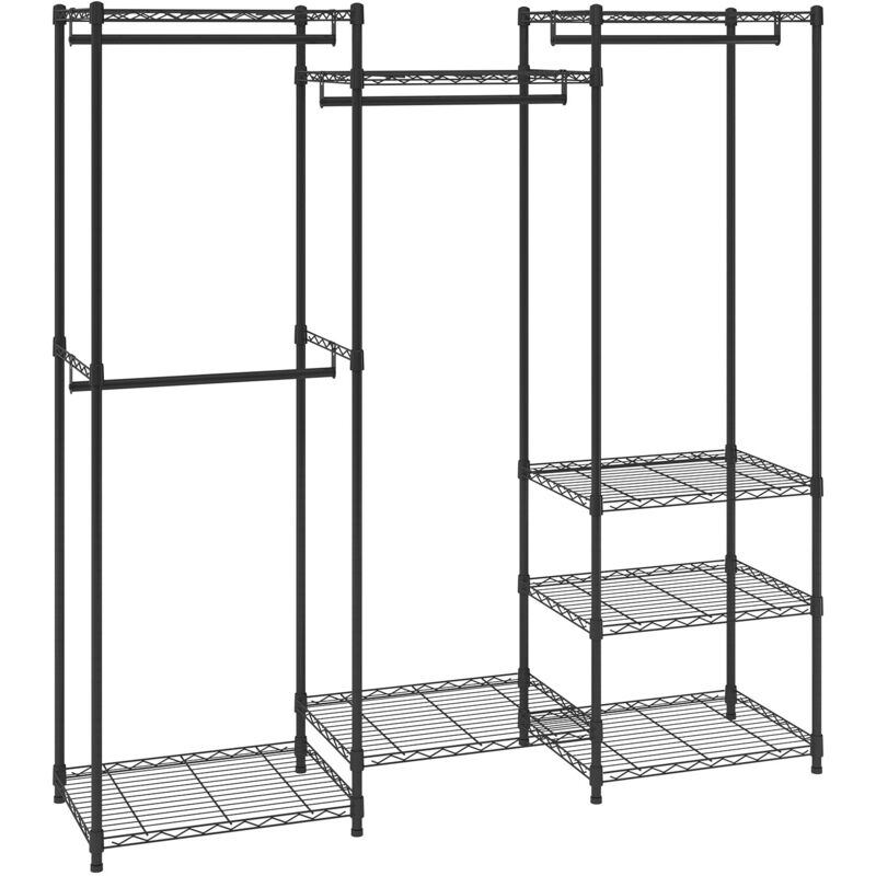 Portant a Vetements 174x45x180 cm Charge 360 kg Porte-Manteau avec 8 Etageres et 4 Tringles Penderie a Vetements en Acier au Carbone Reglable et