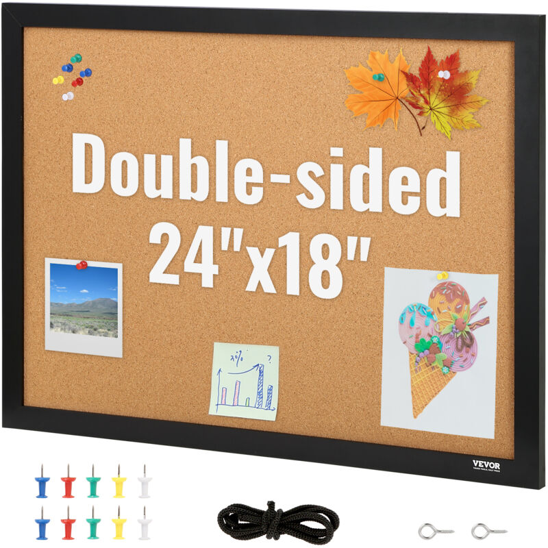 VEVOR Tableau en Liege 46x61 cm Tableau deAffichage Double-Face Panneau d’Affichage en Liege Haute Densite Auto-Reparatrice avec Cadre en MDF 10