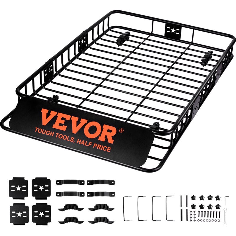 Vevor Porte-Bagage pour Voiture 1630×990×152 mm Extensible 90,7 kg Panier de Toit en Acier Galerie de Toit Universelle Aerodynamique pour Transporter
