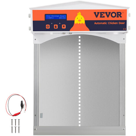 VEVOR Porte de Poulailler Automatique Fer Galvanise ABS Ouvre-Porte Poulailler avec Minuterie Capteur de Lumiere Ecran LCD Adaptateur 6 V Niveau Protection IP44 pour Poules Canards Grise 27,9x40,6 cm