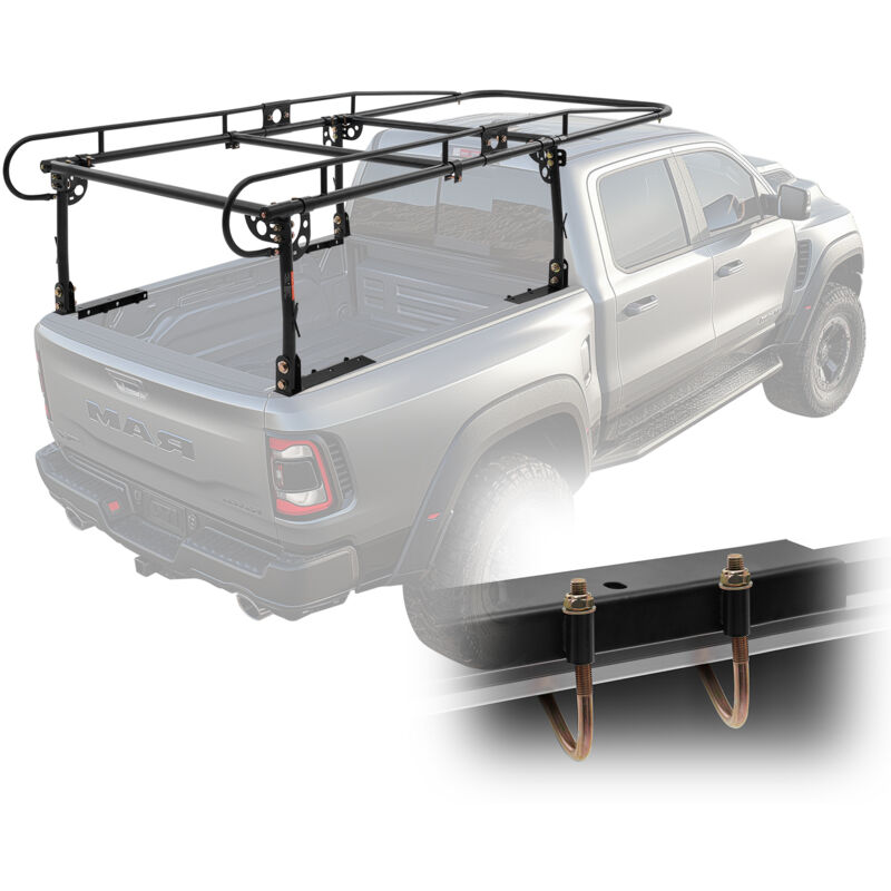 Vevor – Porte-échelle pour camion – Capacité 454 kg – Acier Q235B – Largeur réglable 43,3 à 63 pouces – Installation sans perçage